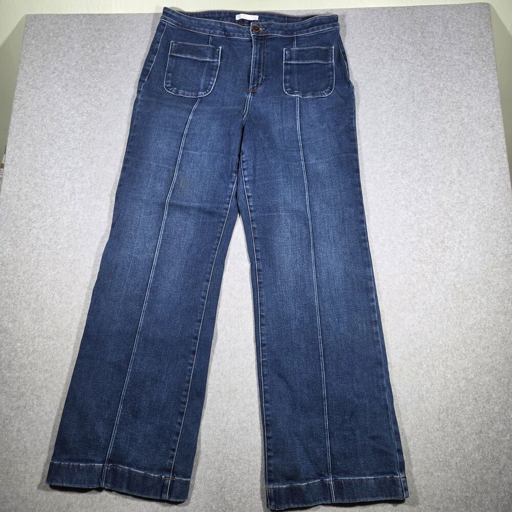 Lauren Conrad 18L Long Tall Flare Wide Leg Jeans Front Pintuck Seam 70s Dark